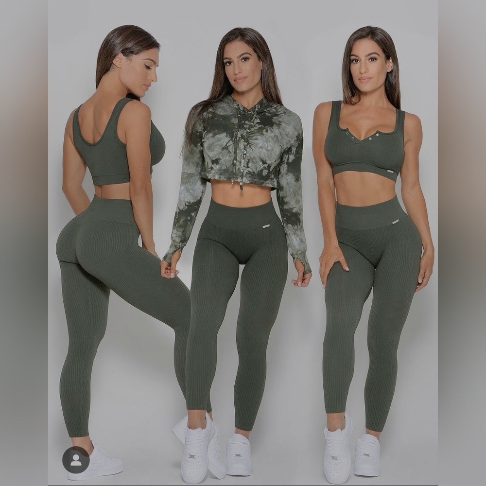 Bombshell Sportswear Ribbed Army Green Set